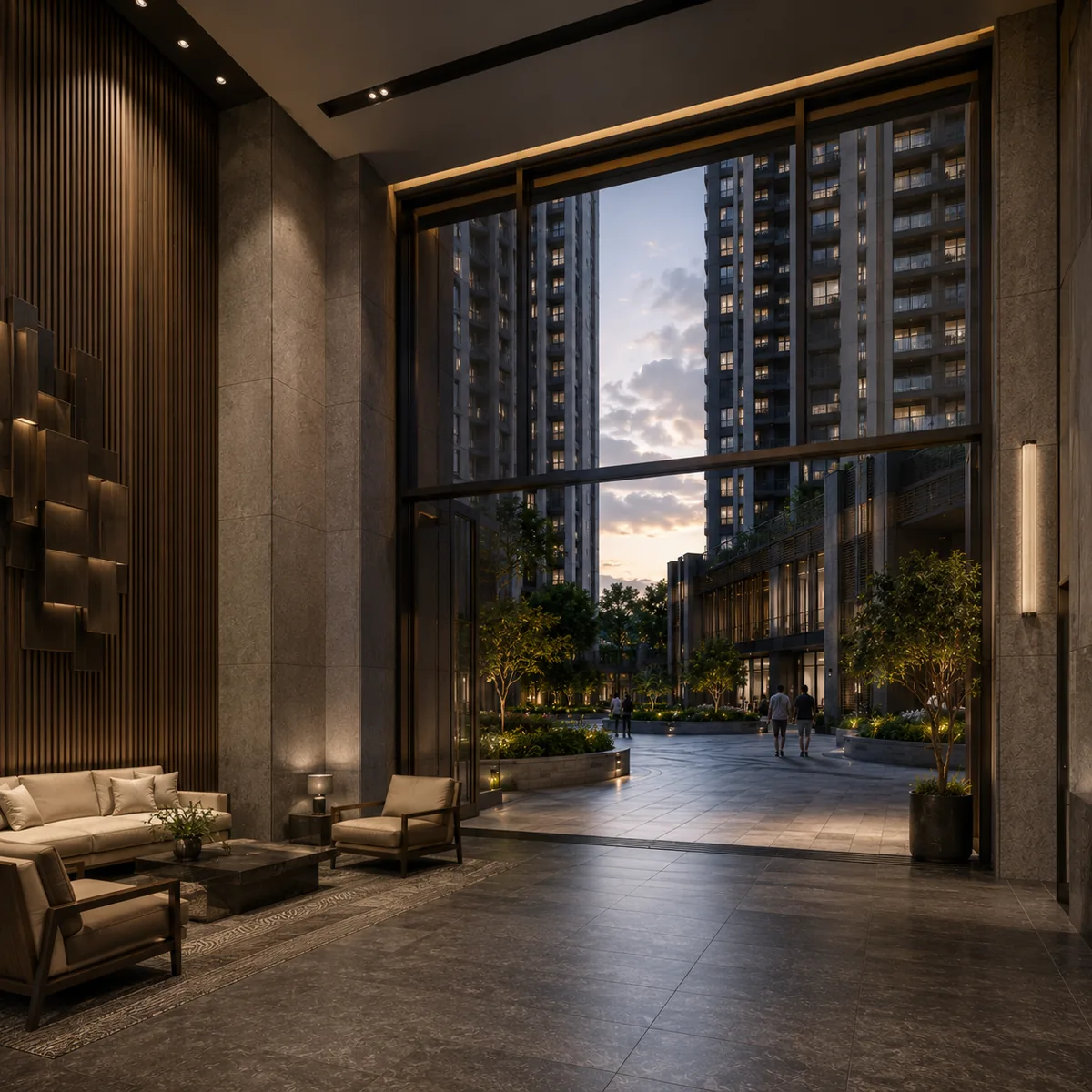 Pride Tumkur Road indicative double-height tower lobby opening onto the podium level at Nagasandra, Bengaluru